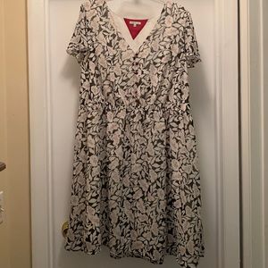 Black, White, & Red Floral Print Dress